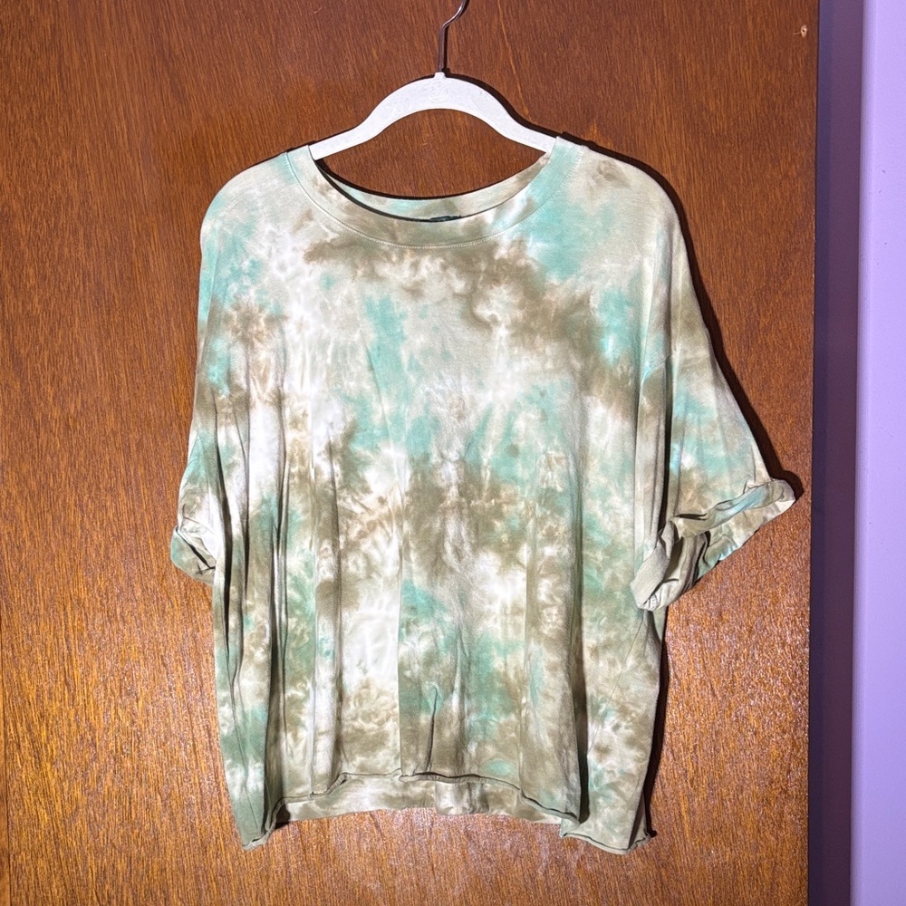 Wild Fable Green and Brown Tie-Dye Long Sleeve Top